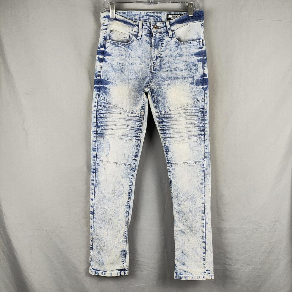 Southpole Jeans Mens 29x27 Blue Acid Wash Slim Skinny Biker Stretch Denim Pants